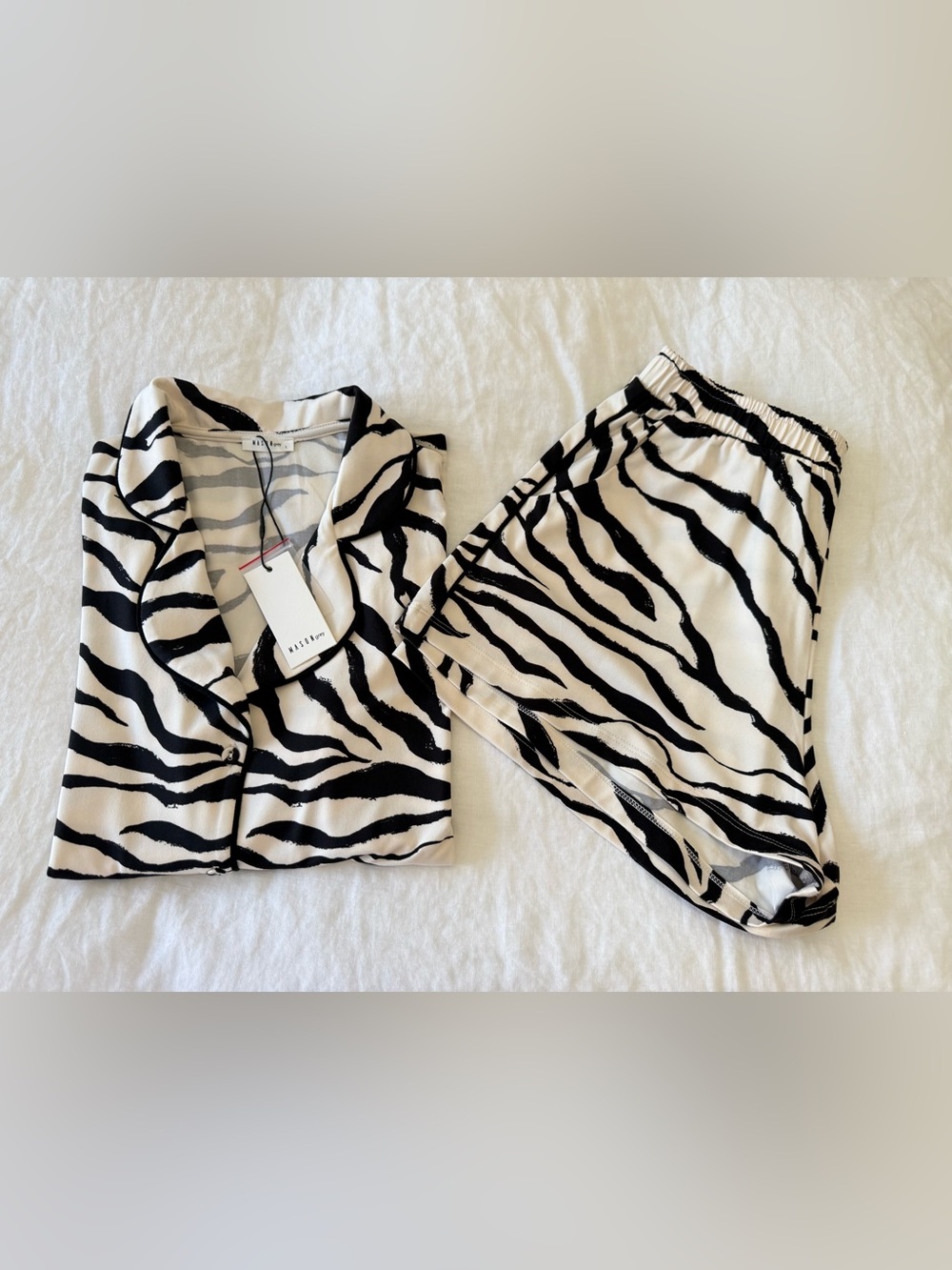 Mason Grey | Women’s S | Black White Zebra Cloud Jersey PJ Shorts Top Set | NWT